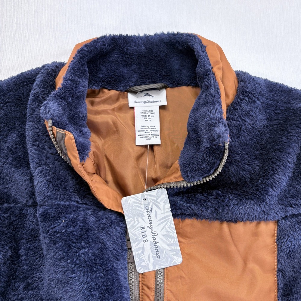 Tommy Bahama Kids XL Navy Blue Brown Sherpa Fleece Full Zip Jacket NWT Unisex